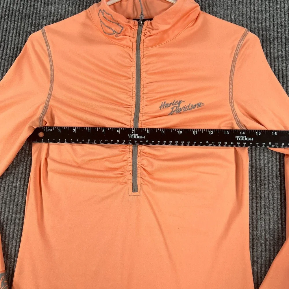 Harley Davidson Daytona Beach Pullover Shirt Womens Small Orange 1/4 Zip Biker
